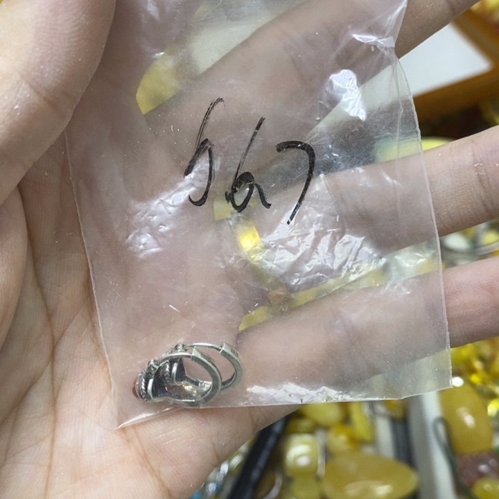 蜜蜡银S925镶嵌裸石耳扣