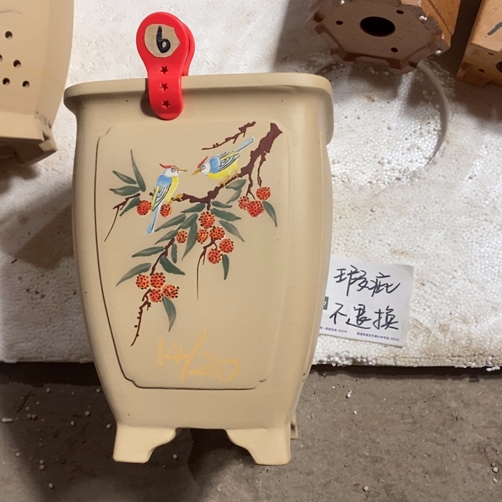 花盆紫砂 微微瑕白玉段彩绘奎面签筒6号