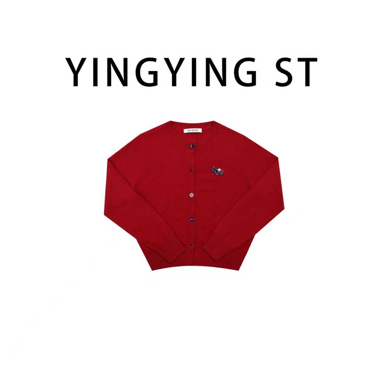 【YINGYING】针织秋冬毛针织衫不褪色设计师圆领刺绣宽松常规7680
