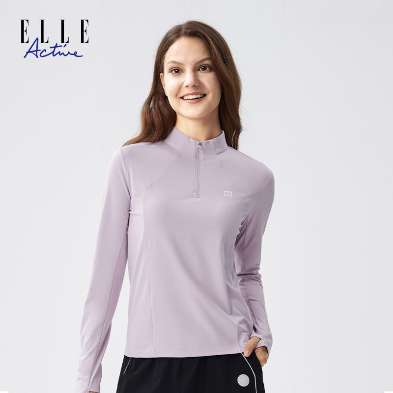 ELLE Active半拉链立领长袖t恤女款户外防风保暖上衣运动休闲秋装
