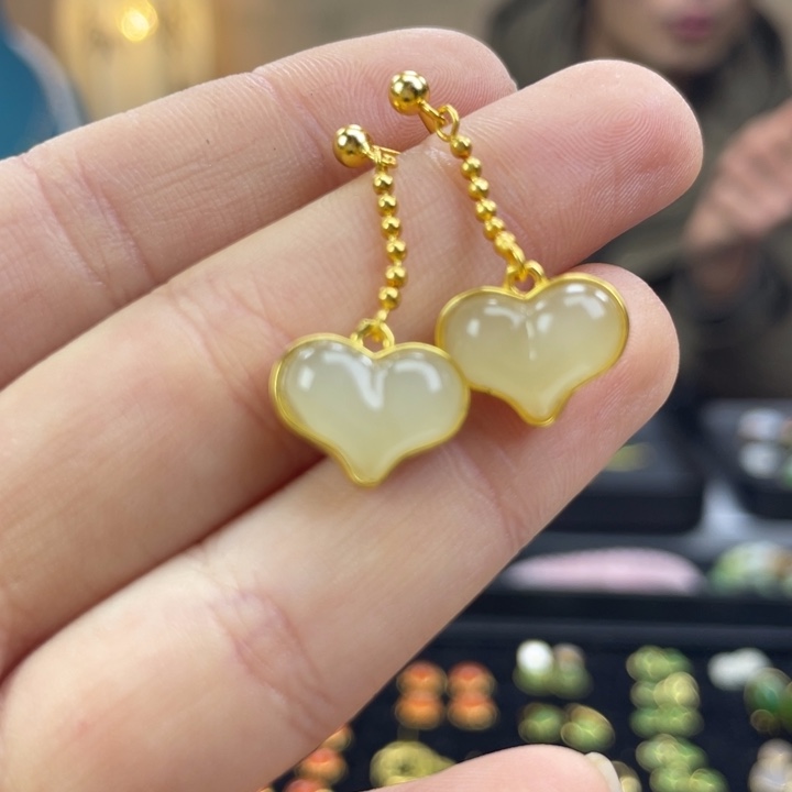 和田玉银S925镶嵌耳饰