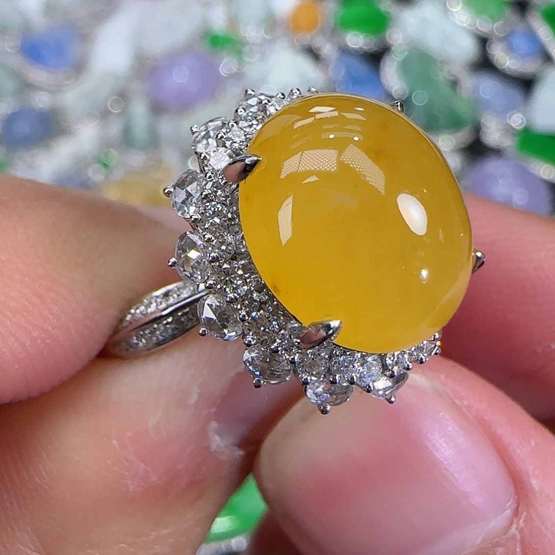 翡翠戒指18K金镶嵌天然翡翠