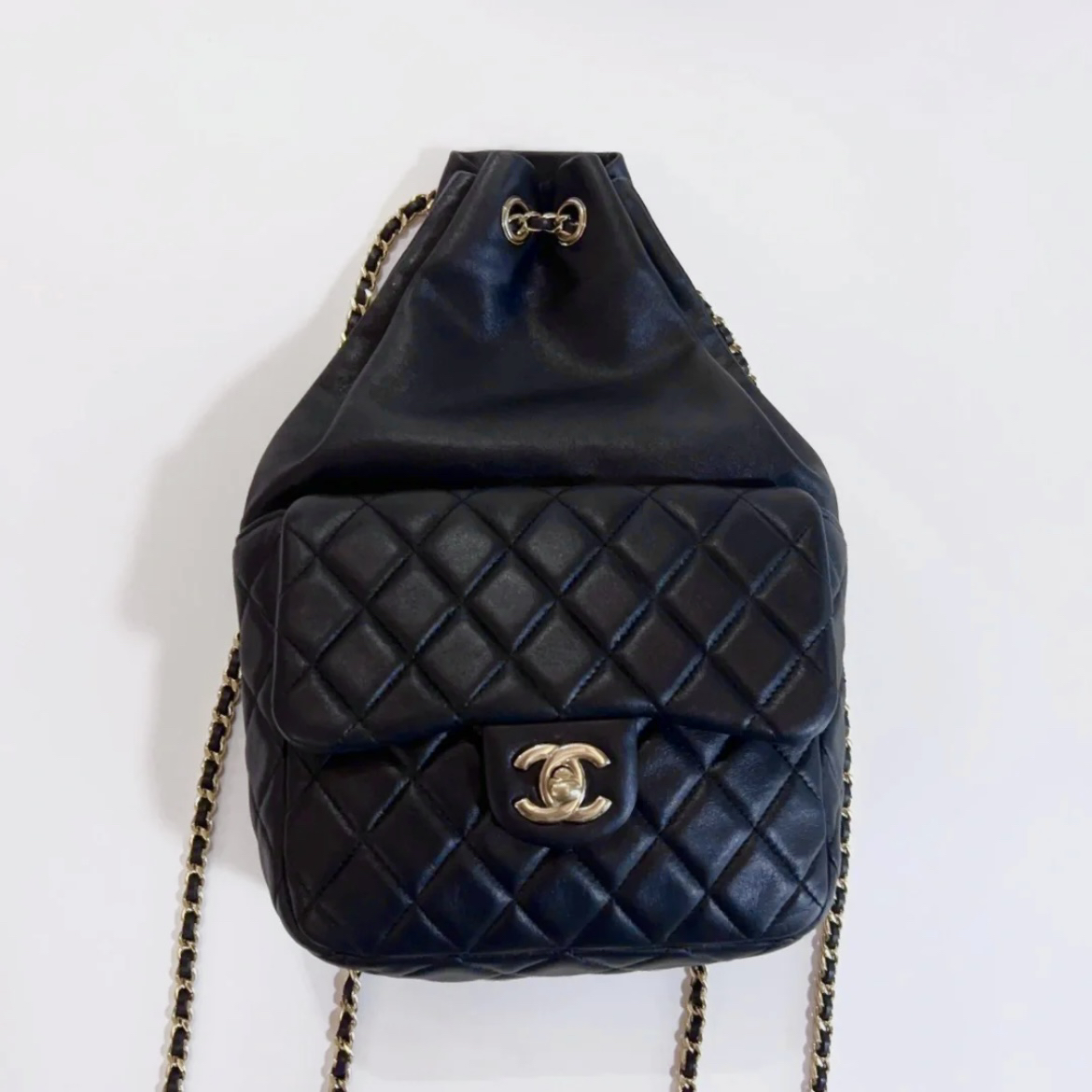 95新 Chanel/香奈儿 多多奢品/香奈儿午夜蓝麻花双肩包/98新包展