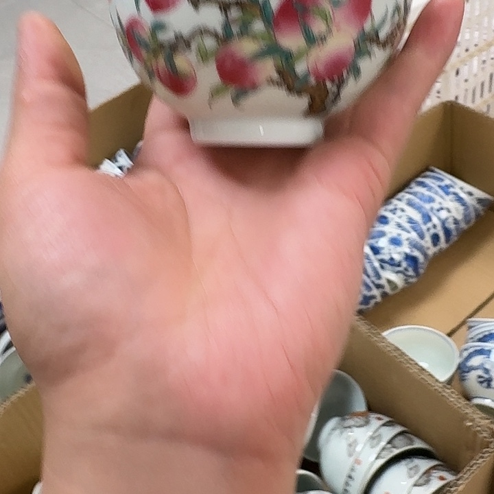 瓷片九桃五福鸡心杯景德镇