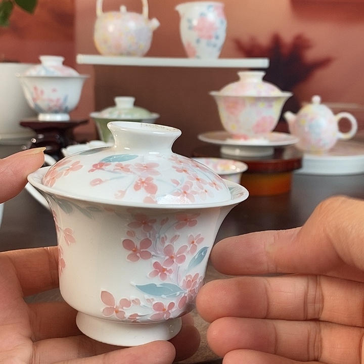 丁香花盖碗釉下手绘高温