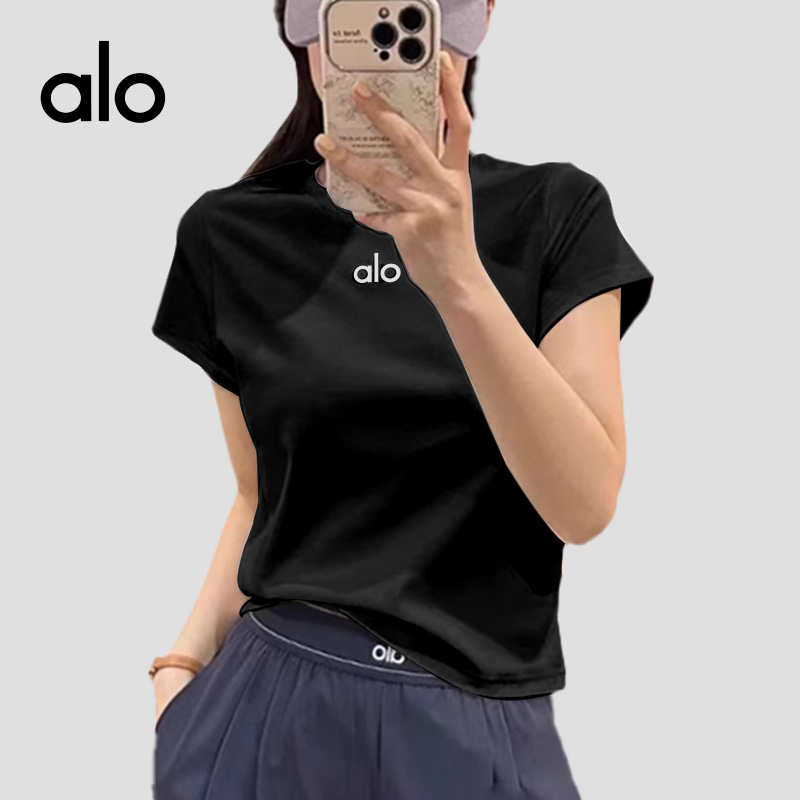 alo yoga【旗舰自营】极简 ins 风小短标修身T桖