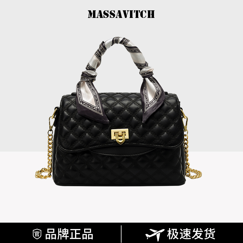 菱格绣线简约风手提包女包百搭小香风肩包【带丝巾】