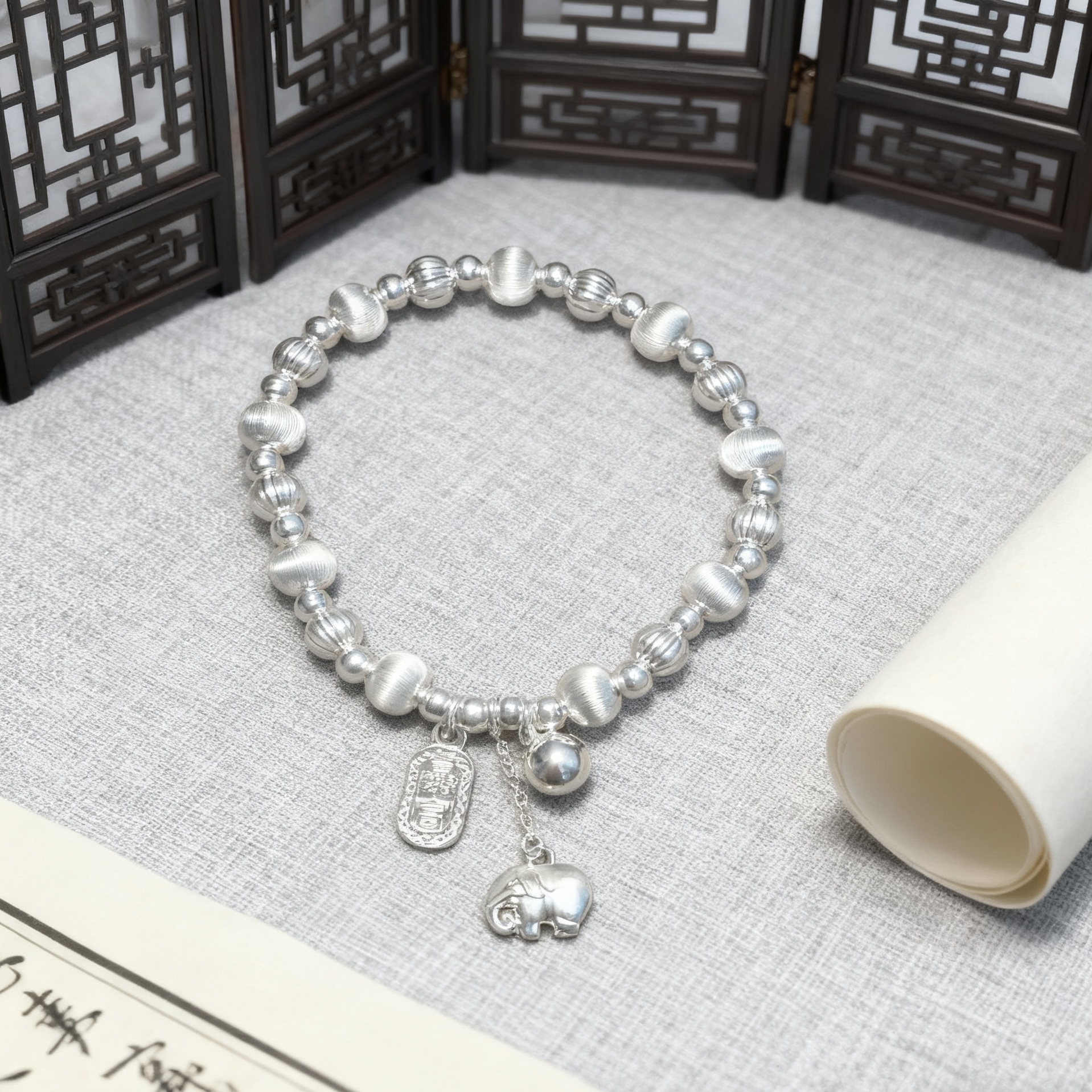 足银手链 【大象猫眼手串】足银999设计感ins时尚个性大气时尚