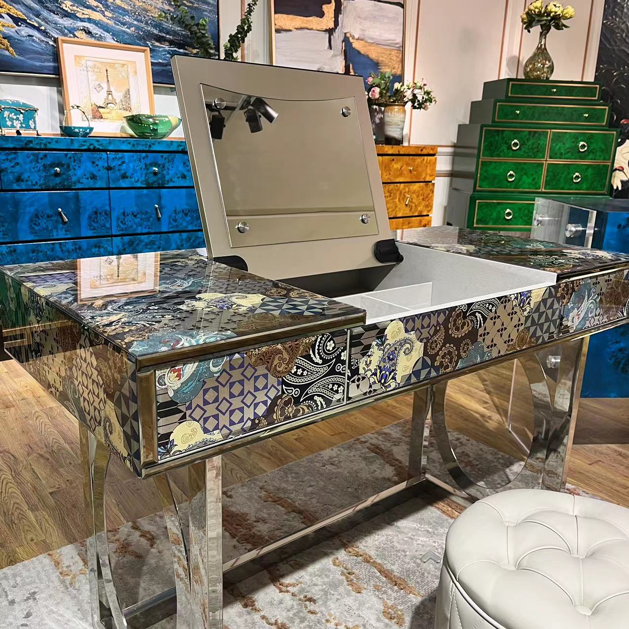 繁花似锦轻奢别墅梳妆台卧室家用时尚创意书桌3669