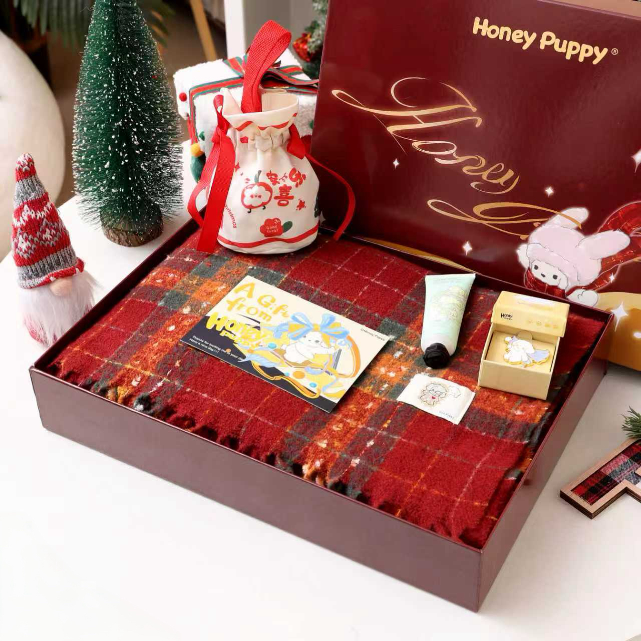 Honey Puppy圣诞围巾礼盒装高级卡通送女友闺蜜生日礼物学生秋冬