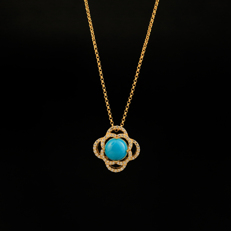 【安曼博】S925银绿松石美松四叶花吊坠 约8mm XZ0513BZ