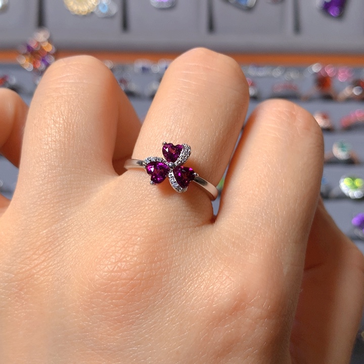 石榴石戒指银S925镶嵌