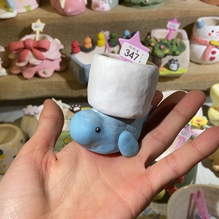 手工手绘盆 满29包邮347