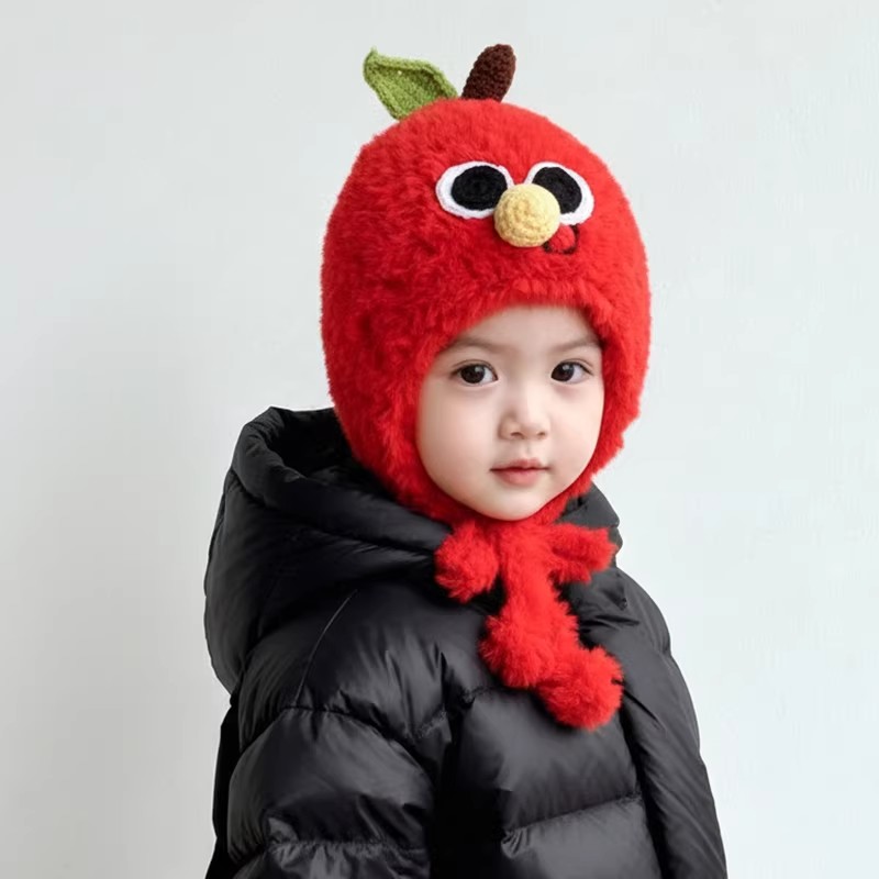 儿童帽子毛绒帽秋冬季卡通套头男童女童护耳帽保暖帽可爱宝宝防风