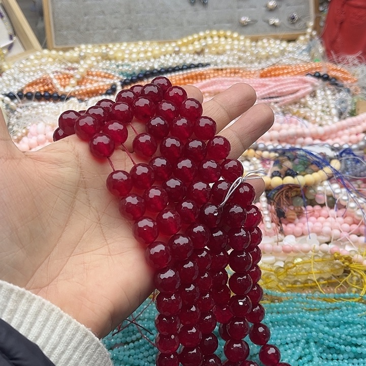 玛瑙/玉髓珠宝半成品未镶嵌一条12mm红宝刻面