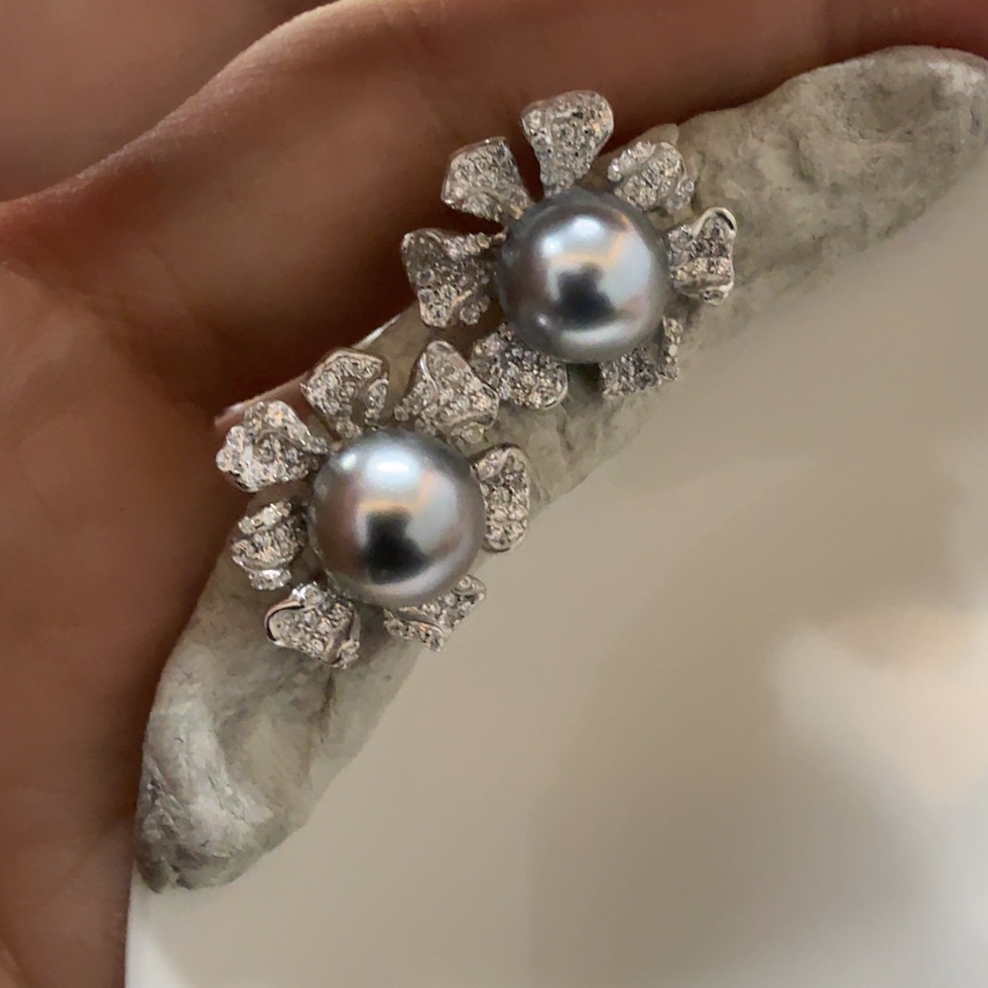 海水珍珠耳饰银S925镶嵌