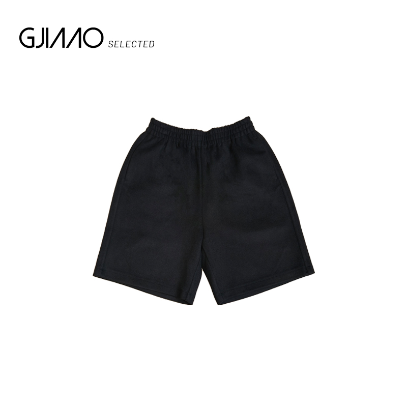 2K129 黑灰松紧腰呢五分短裤