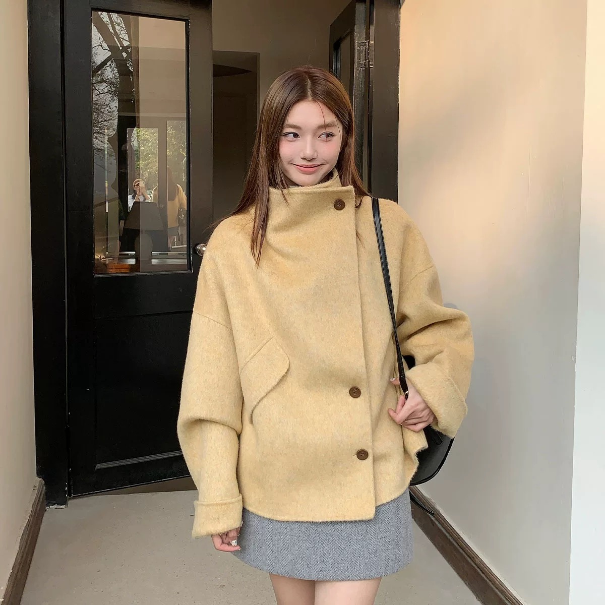 25新款复古短款羊毛外套薄款宽松ins小个子女羊毛外套