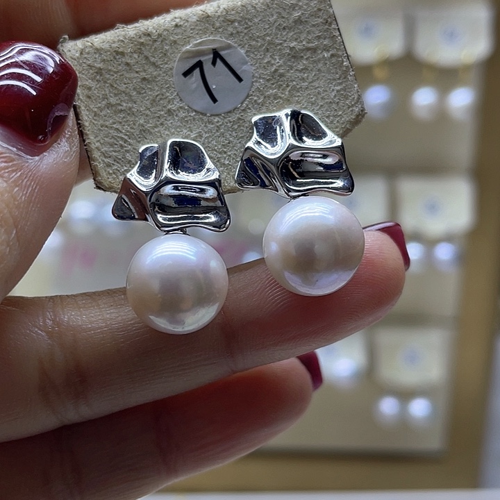 淡水珍珠耳饰银S925镶嵌