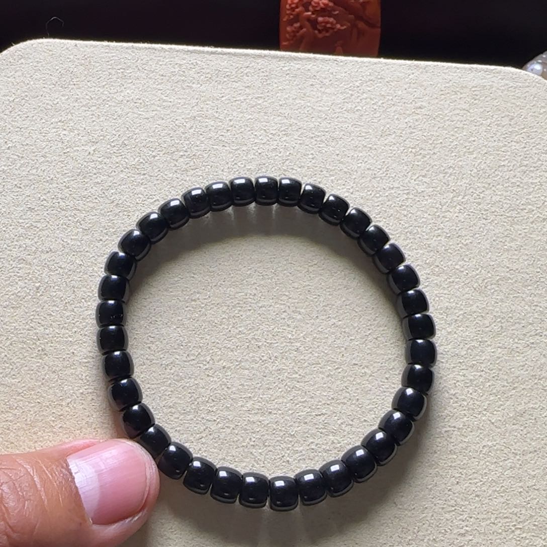 玛瑙/玉髓手链未镶嵌6mm黑玛瑙老型