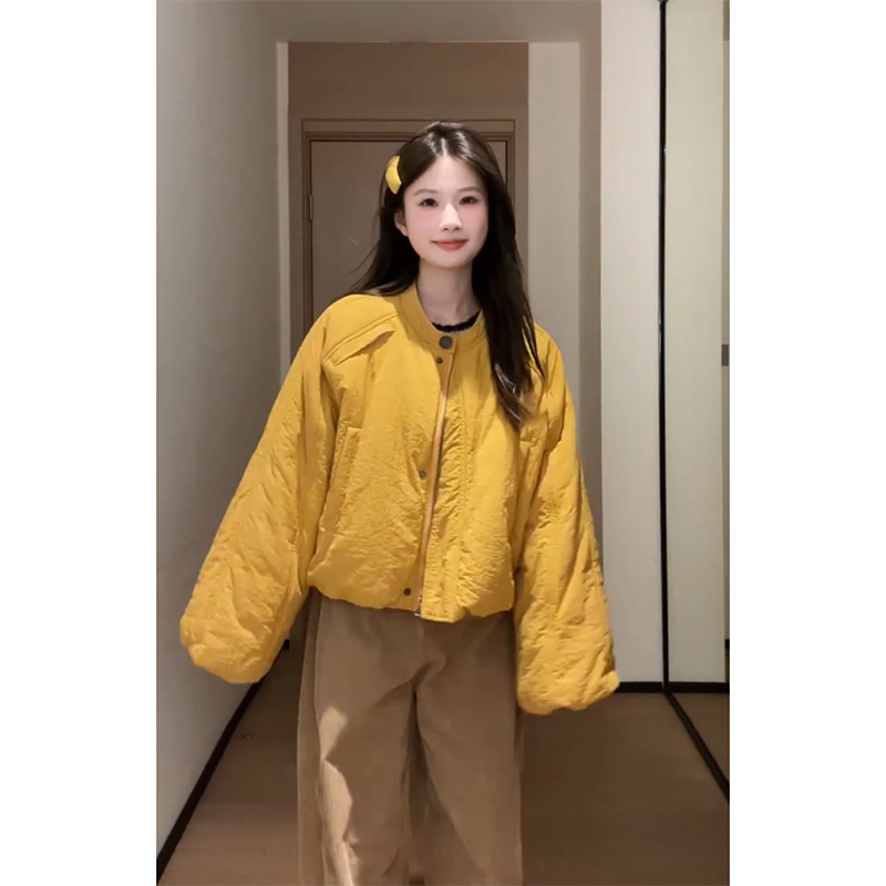 2025冬季新款纯色韩版短款棉服女高级感通勤风宽松百搭保暖面包服