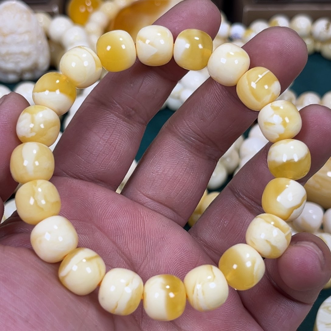 琥珀手链未镶嵌同料焦皮杨枝甘露橘金白11mm