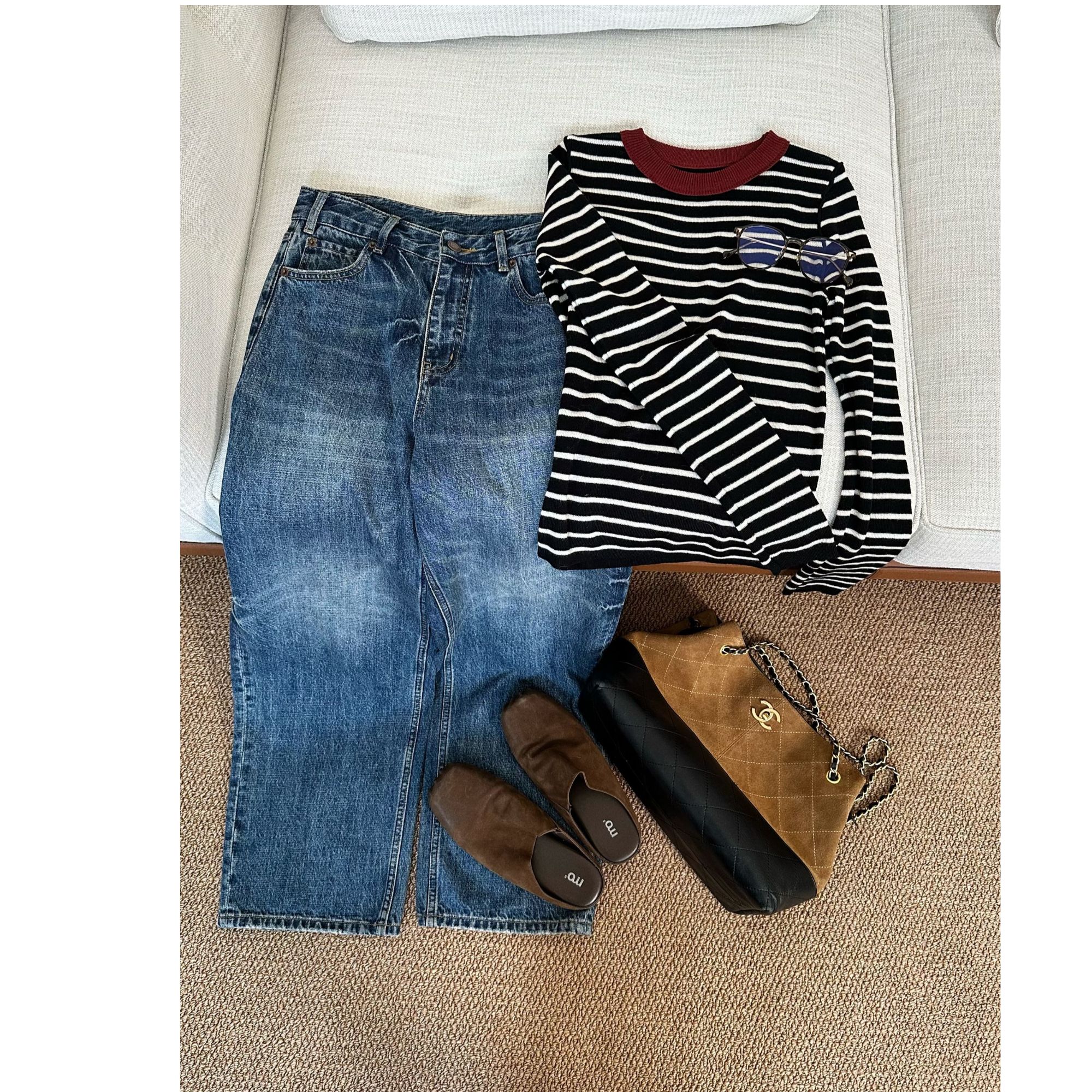 JIAO.AO 圆领百搭条纹时尚老钱风休闲毛针织Y8516