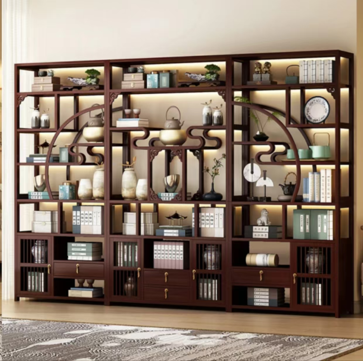 新中式博古架多宝阁茶叶架展示柜摆件柜茶室茶具茶柜置物架子