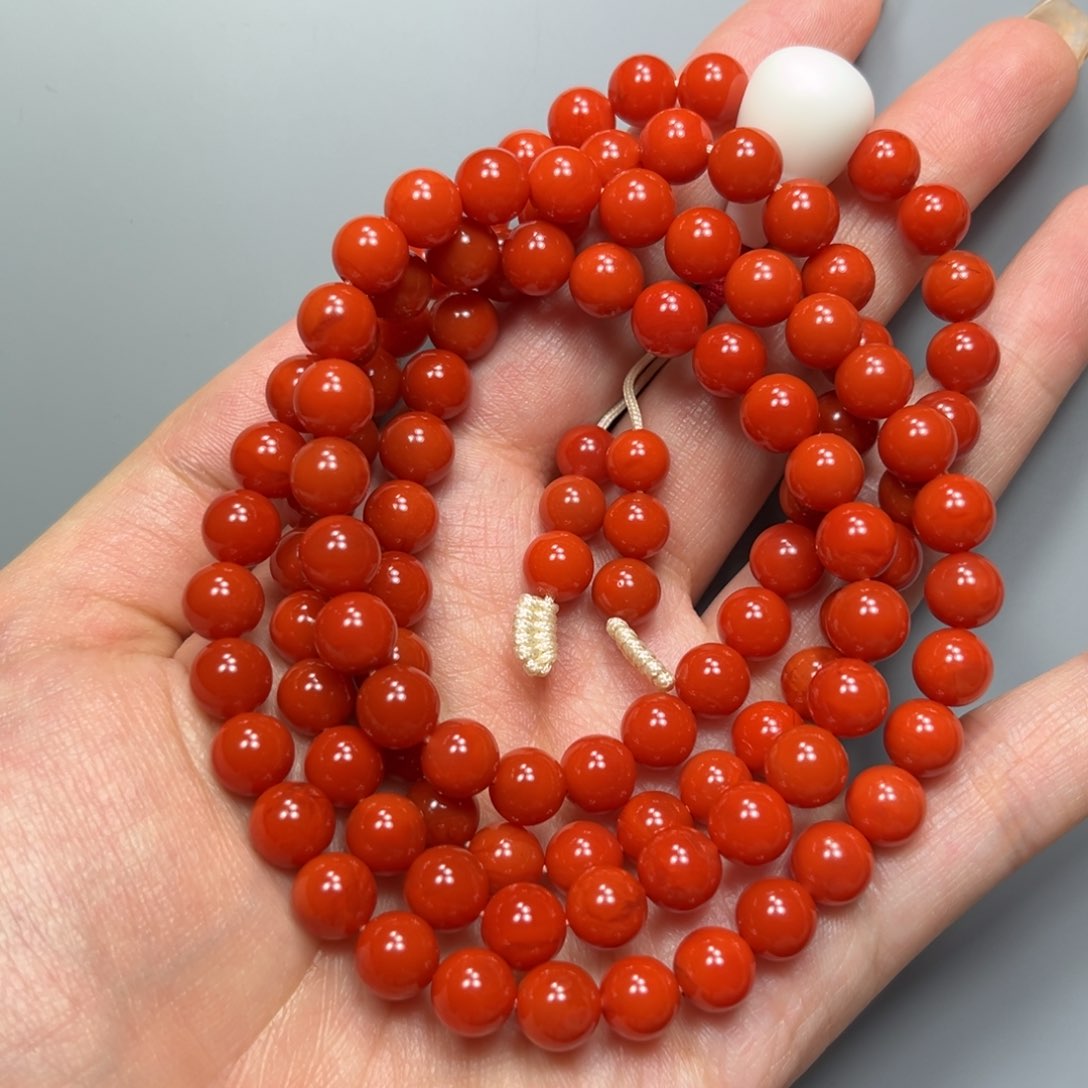 南红玛瑙柿子红圆珠多圈7mm未镶嵌