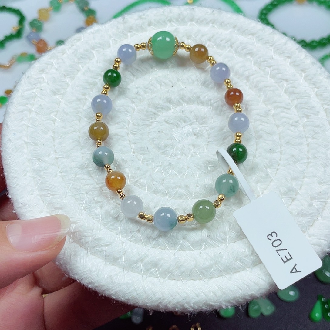 翡翠18K金镶嵌手链天然缅甸翡翠A货卡9.3-6.8