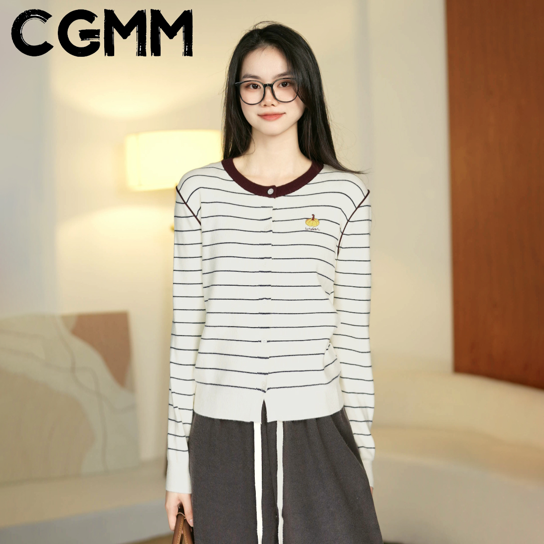 CGMM/橱柜密码秋冬新款南瓜刺绣条纹长袖精致感毛针织衫DSOMB5235