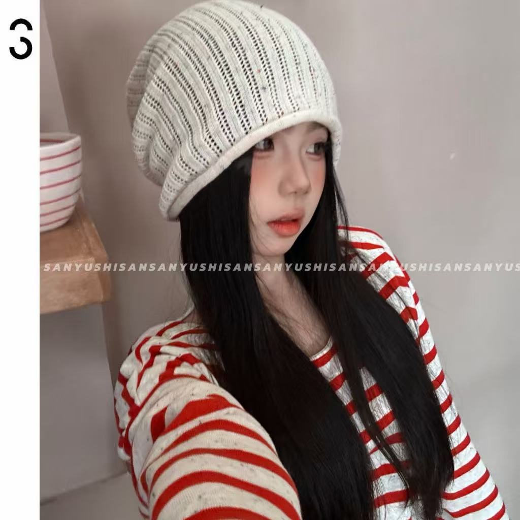 三与十三|帽也可盐|春夏针织条纹薄款堆堆帽显脸小冷帽百搭包头帽