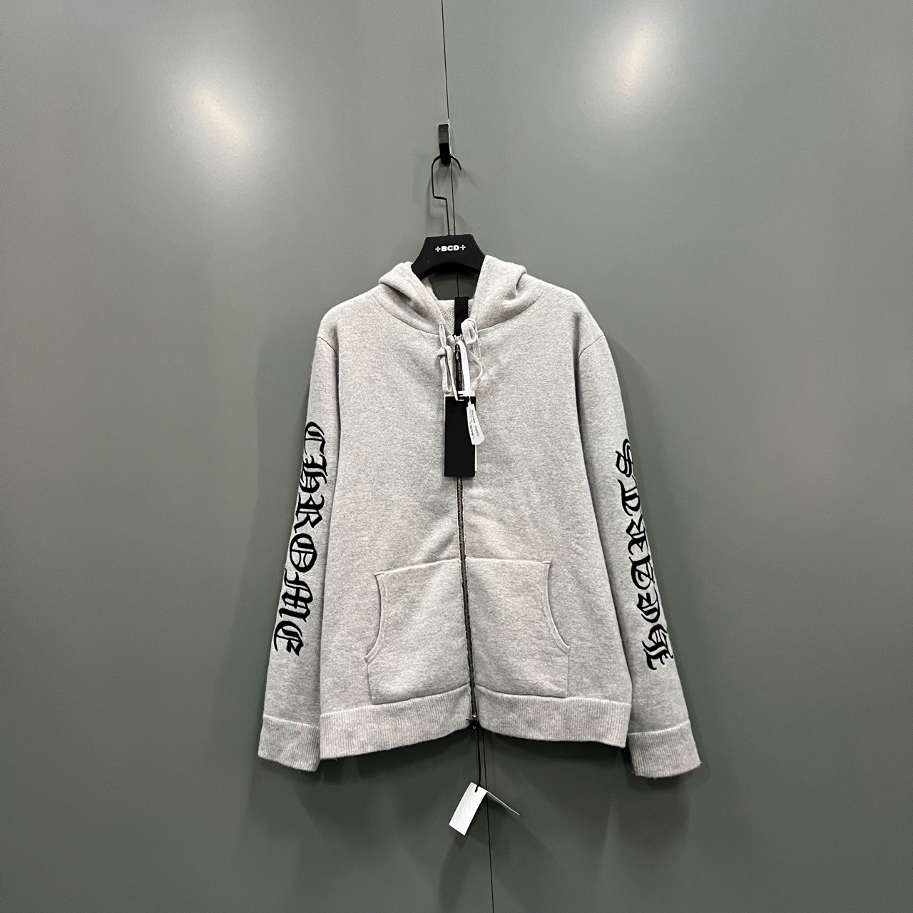 99新 Chrome Hearts/克罗心 qq213灰色羊绒侧标梵文帽衫 L码