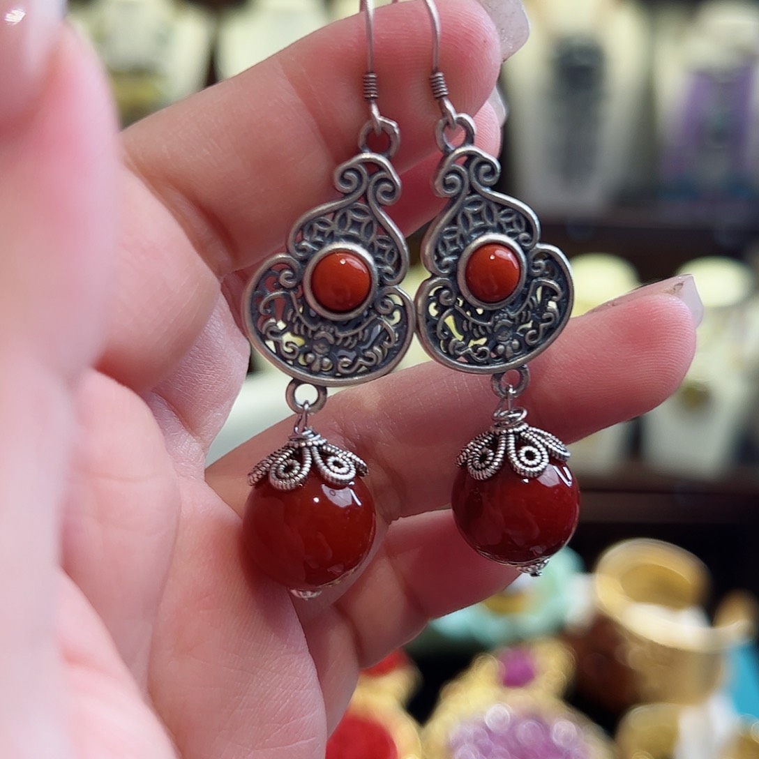 玛瑙/玉髓耳环未镶嵌古风