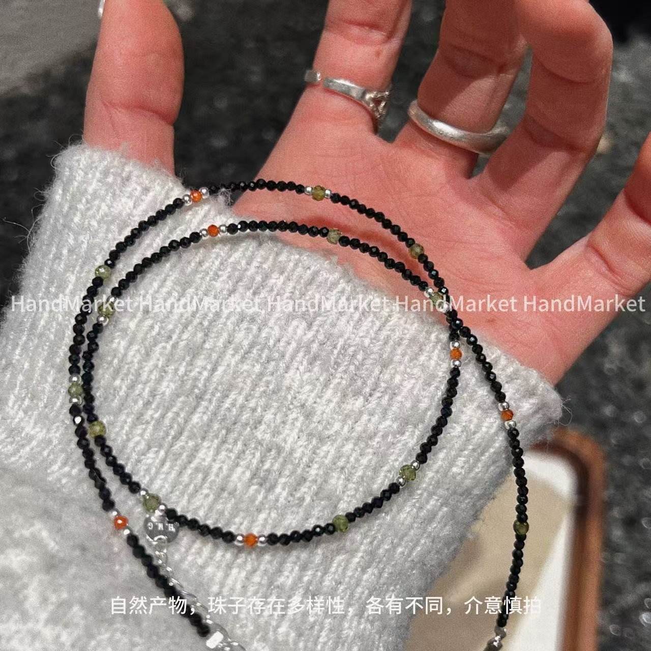 吊坠925银 JIUJIU【黑芝麻糖豆】百搭简约手工时尚复古彩色小众1120