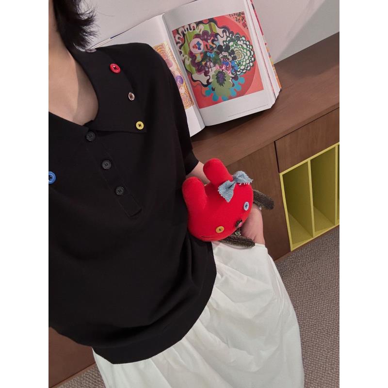 【彩色纽扣】定制彩色纽扣翻领针织上衣 J25DX080