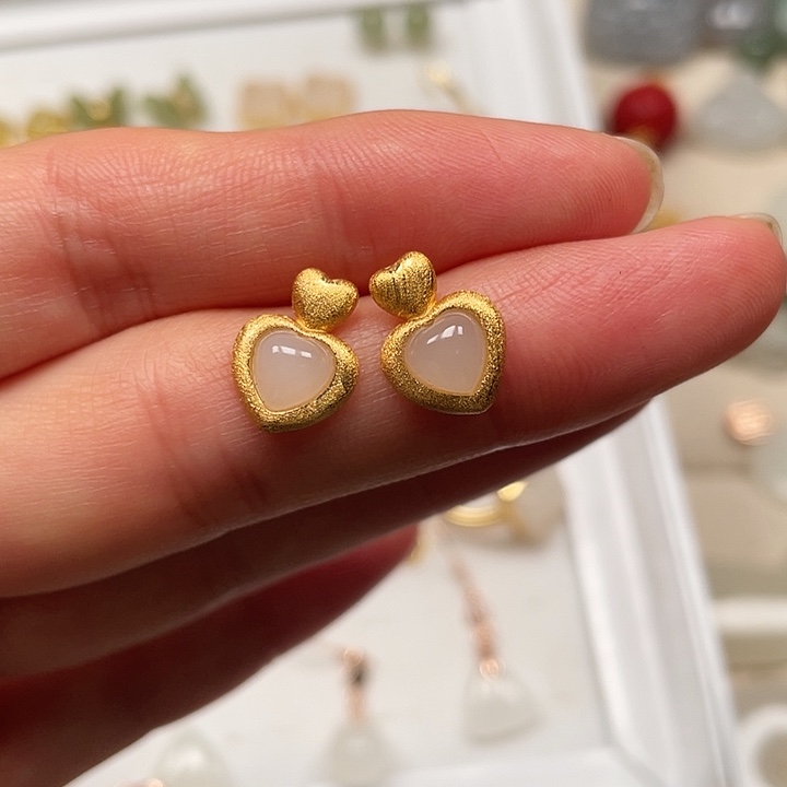 和田玉银S925镶嵌耳饰