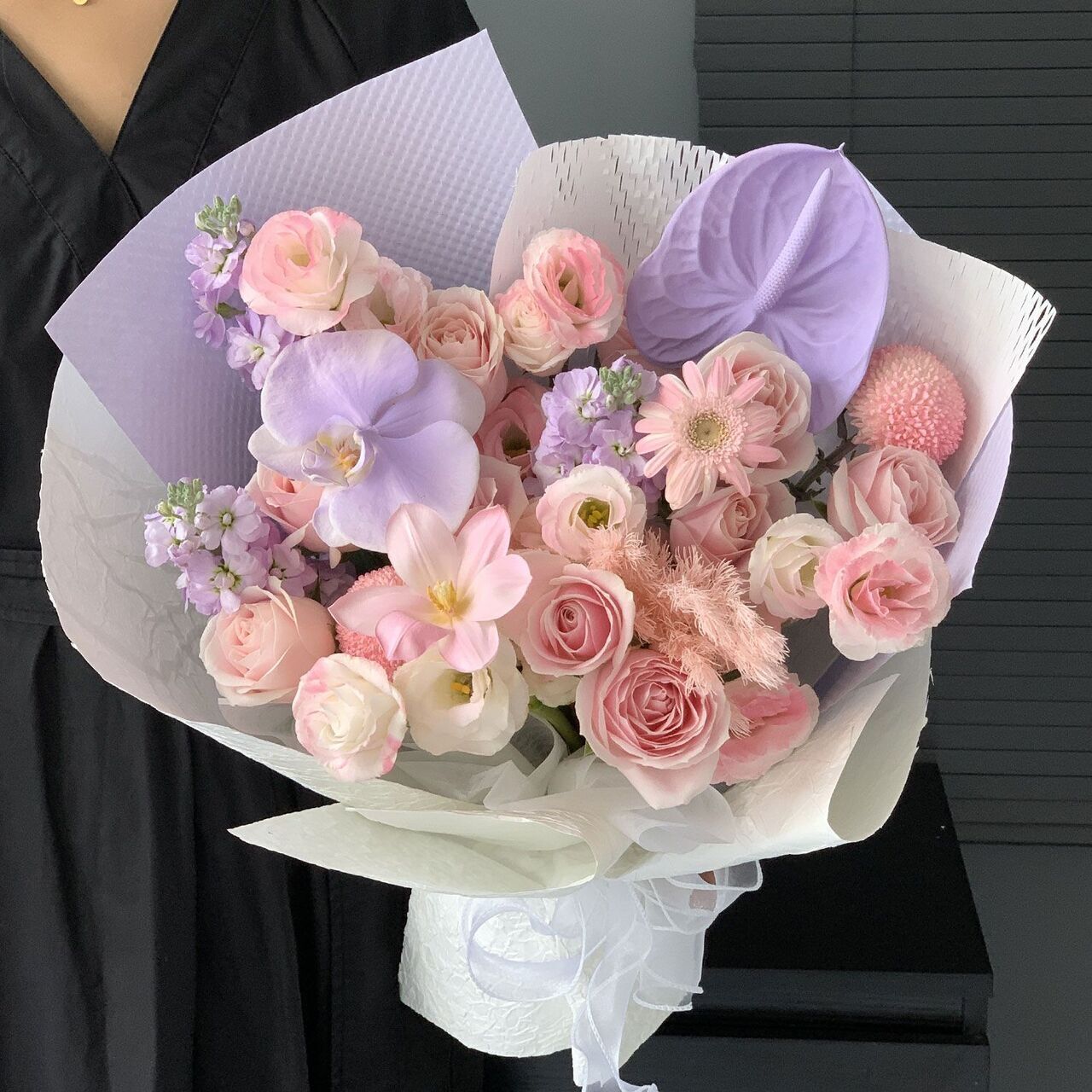 【honey girl】粉玫瑰花紫玫瑰绣球蝴蝶兰混搭花束生日鲜花店送花上门生日礼物约会花束