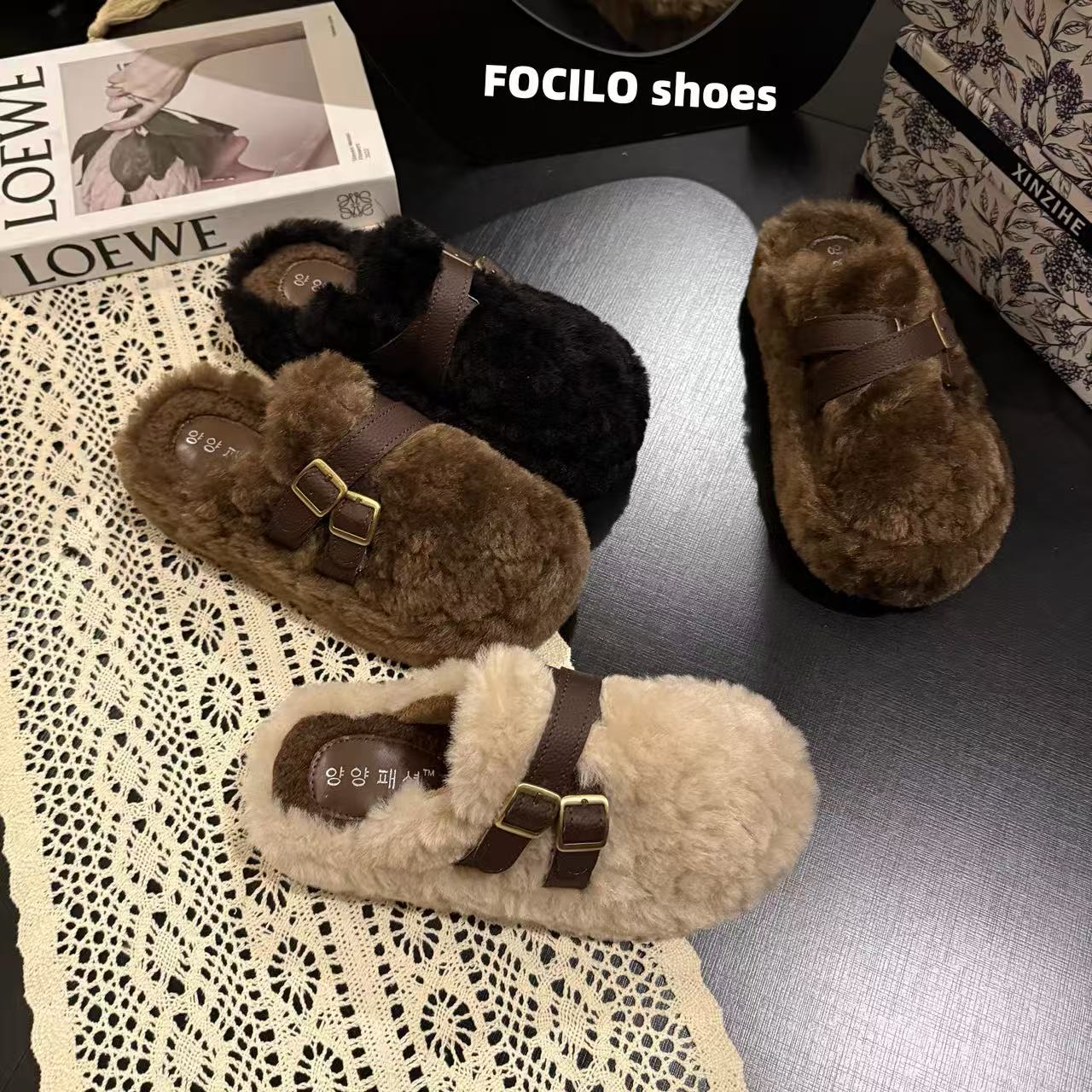 厚底增高加绒保暖包头棉拖女2025冬季新款百搭时尚休闲轻便毛拖鞋