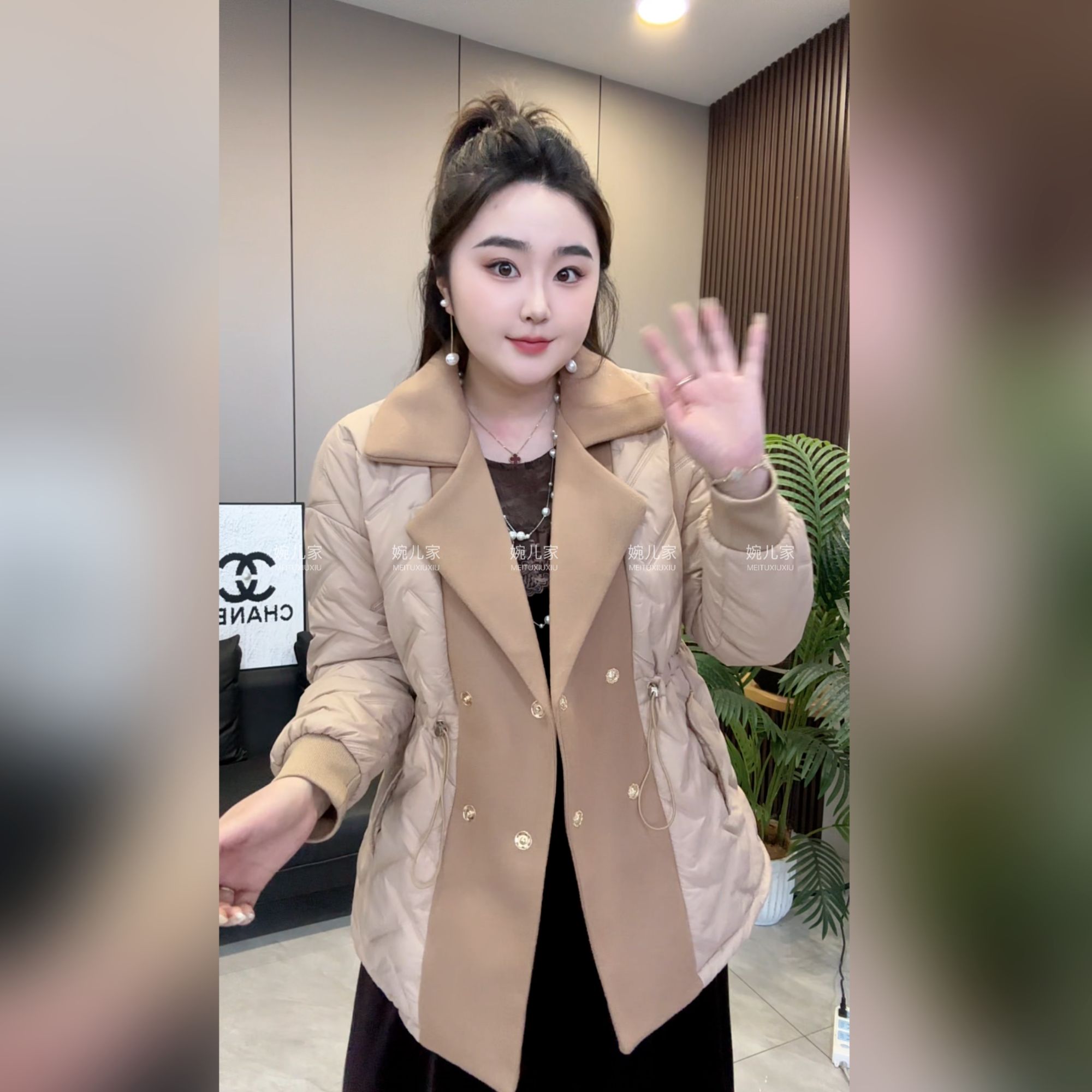 【婉儿家】长袖拼接厚款女装棉服中长款短款宽松型女时尚大衣