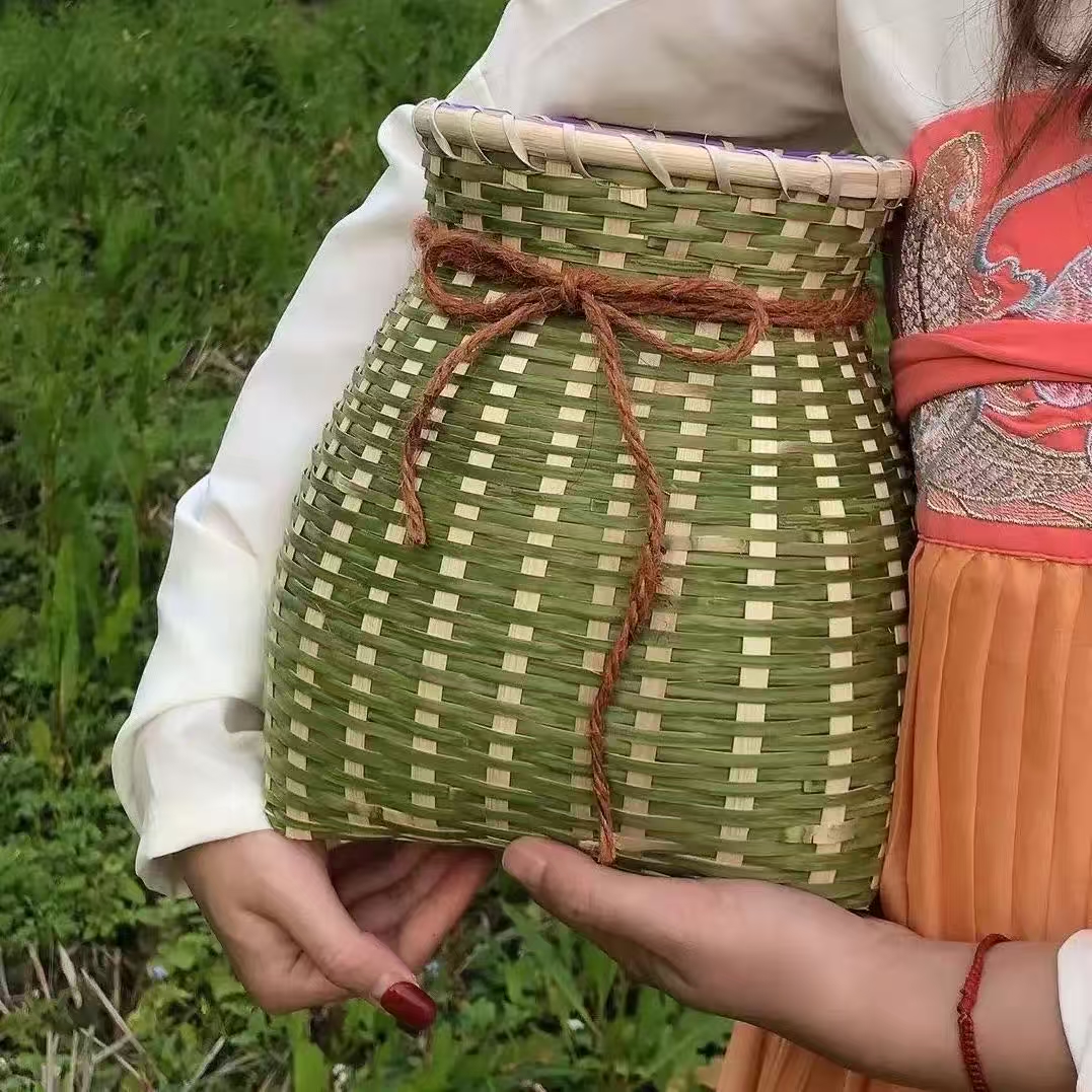 ZB2竹编鱼篓采茶背篓竹篓装饰手工古风编织演出舞蹈汉服道具竹筐