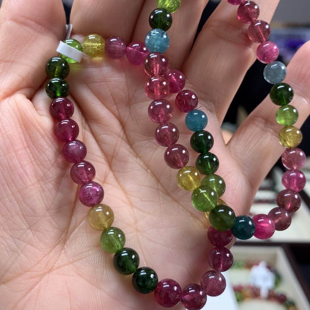 碧玺手链未镶嵌多样性发其一条6.6毫米左右