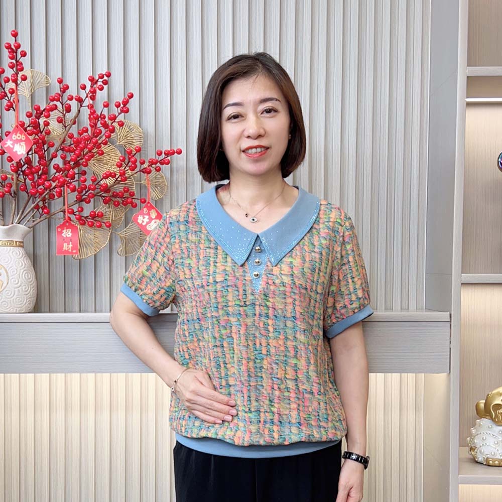 2025夏季新款洋气百搭中老年妈妈装减龄大码显瘦翻领气质短袖T恤