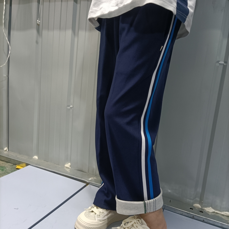 棉料校服裤子白蓝双杠春秋款男女中小学生藏蓝宽松直筒白蓝条校裤
