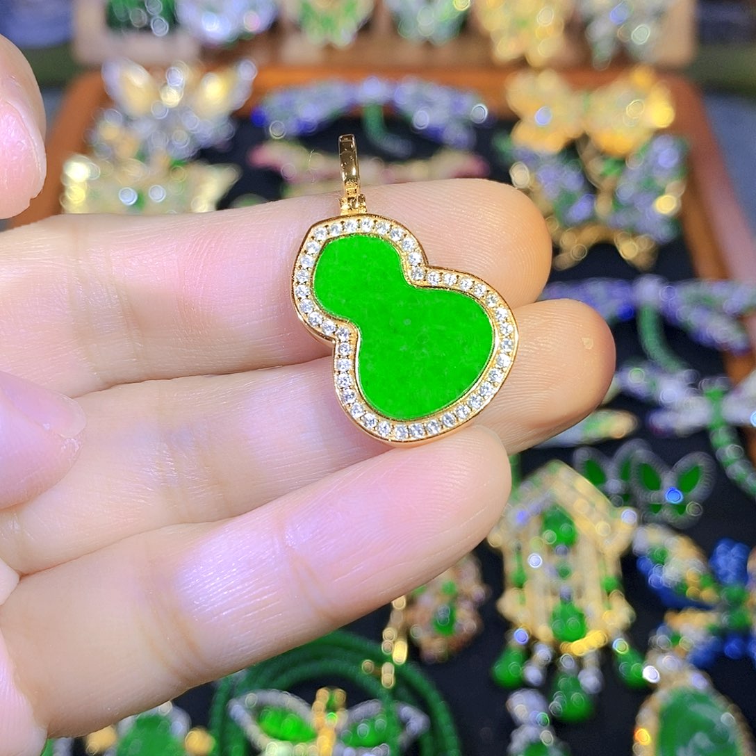 吊坠(不含链)银S925镶嵌翡翠