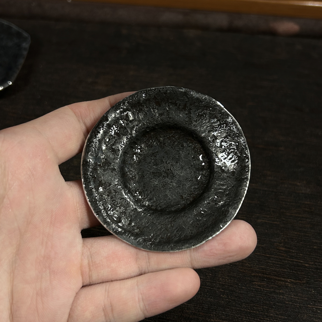 三个纯锡纯手工圆形小杯垫 内圆直径3.5cm外圆6.5cm