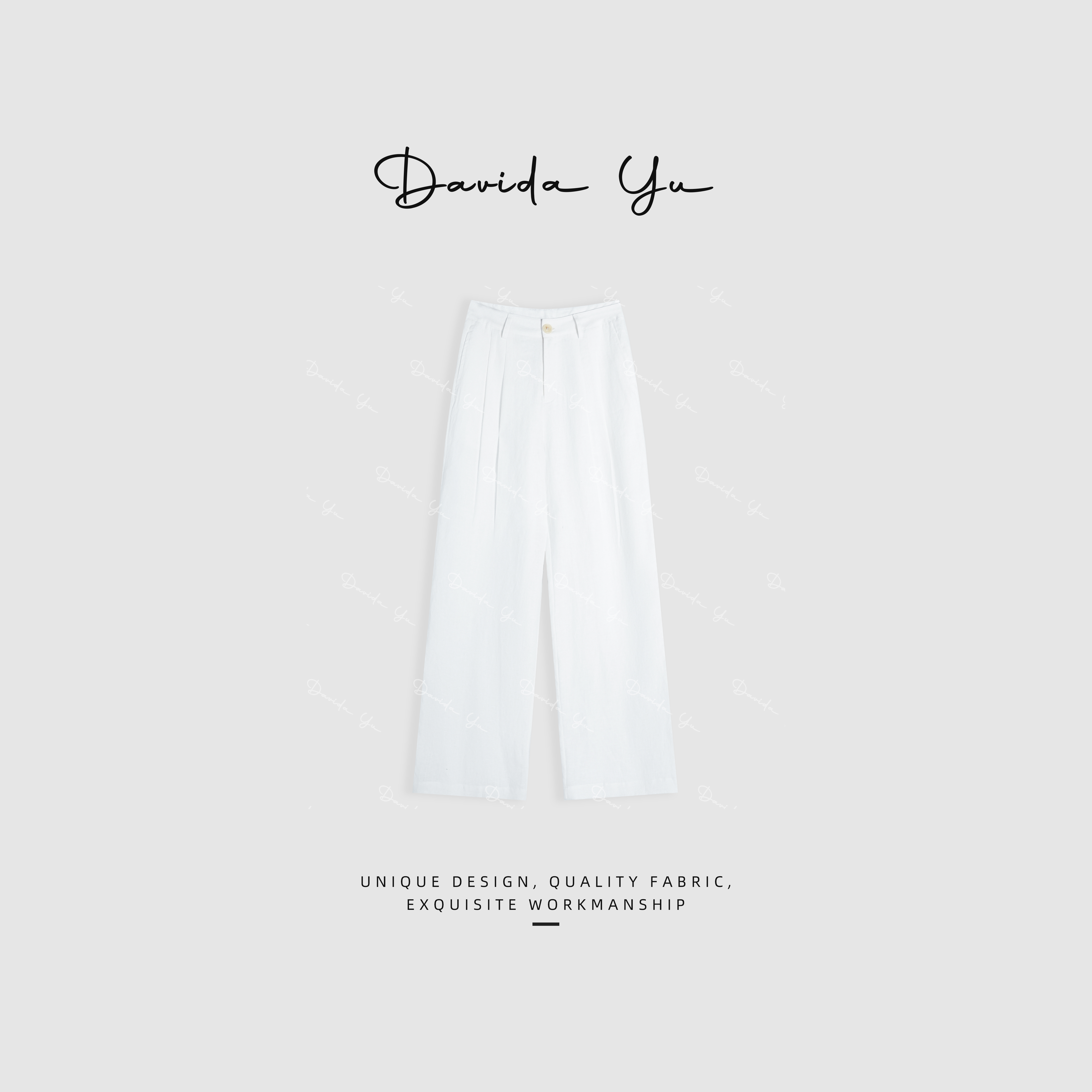 Davida Yu【白亚麻】暑假出行度假慵懒拍照出片神器 亚麻裤W51228