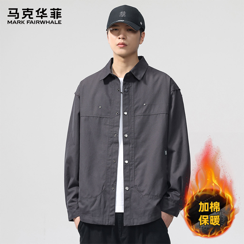 马克华菲休闲翻领极简风时尚秋季日系阿美咔叽工装夹克棉服