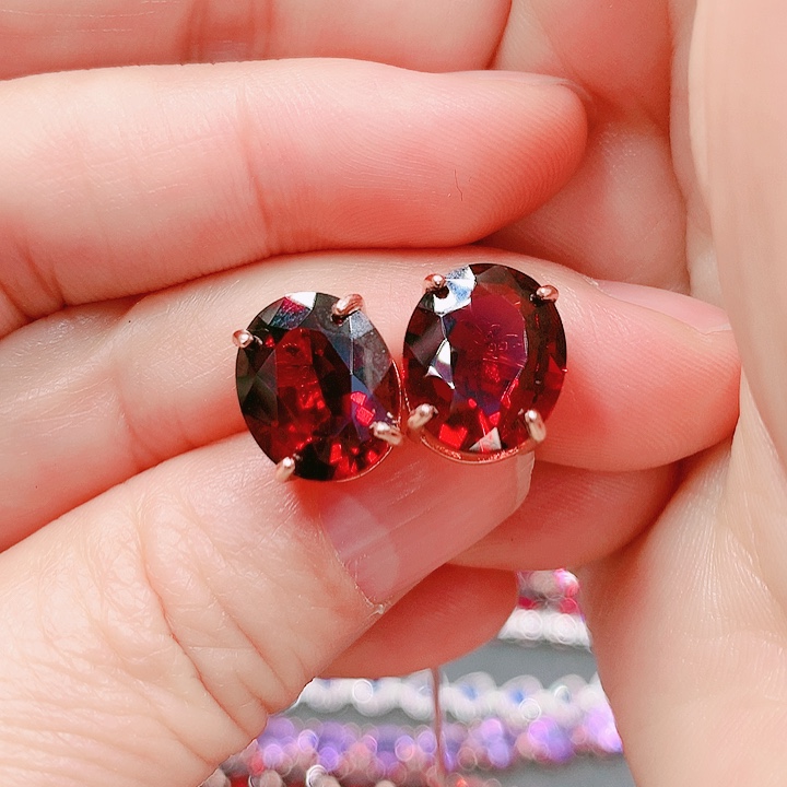 石榴石耳钉银S925镶嵌.*丽