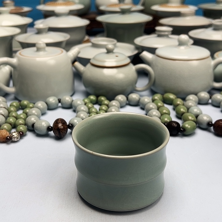 闲***人杯微微暇仿古釉竹节杯原矿原釉原产地